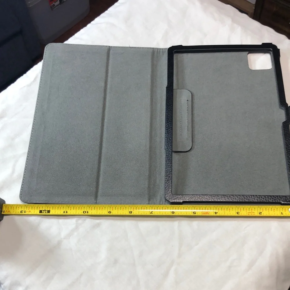 Black Leather Folio Tablet Cover with Closure Strap fits 10.4 tablet